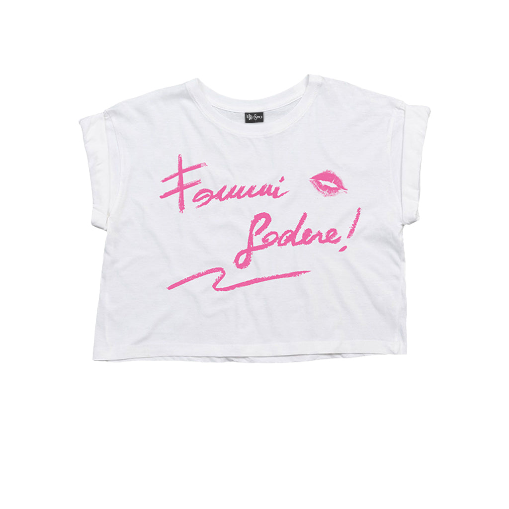 T-Shirt Donna Crop "Fammi Godere" Bianca