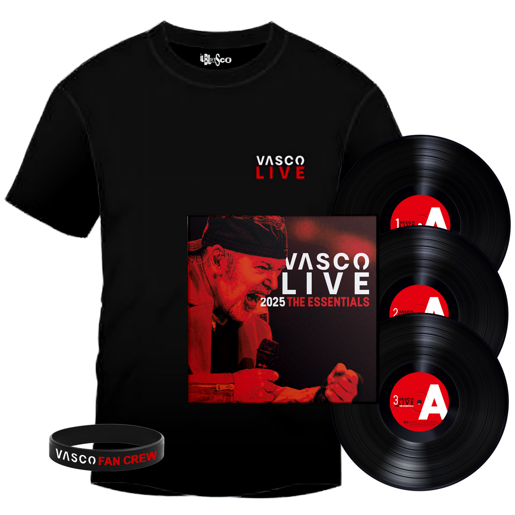 VASCO LIVE 2025 – THE ESSENTIALS | 3LP Box Set Numerato + T-Shirt + Bracciale Vasco Fan Crew